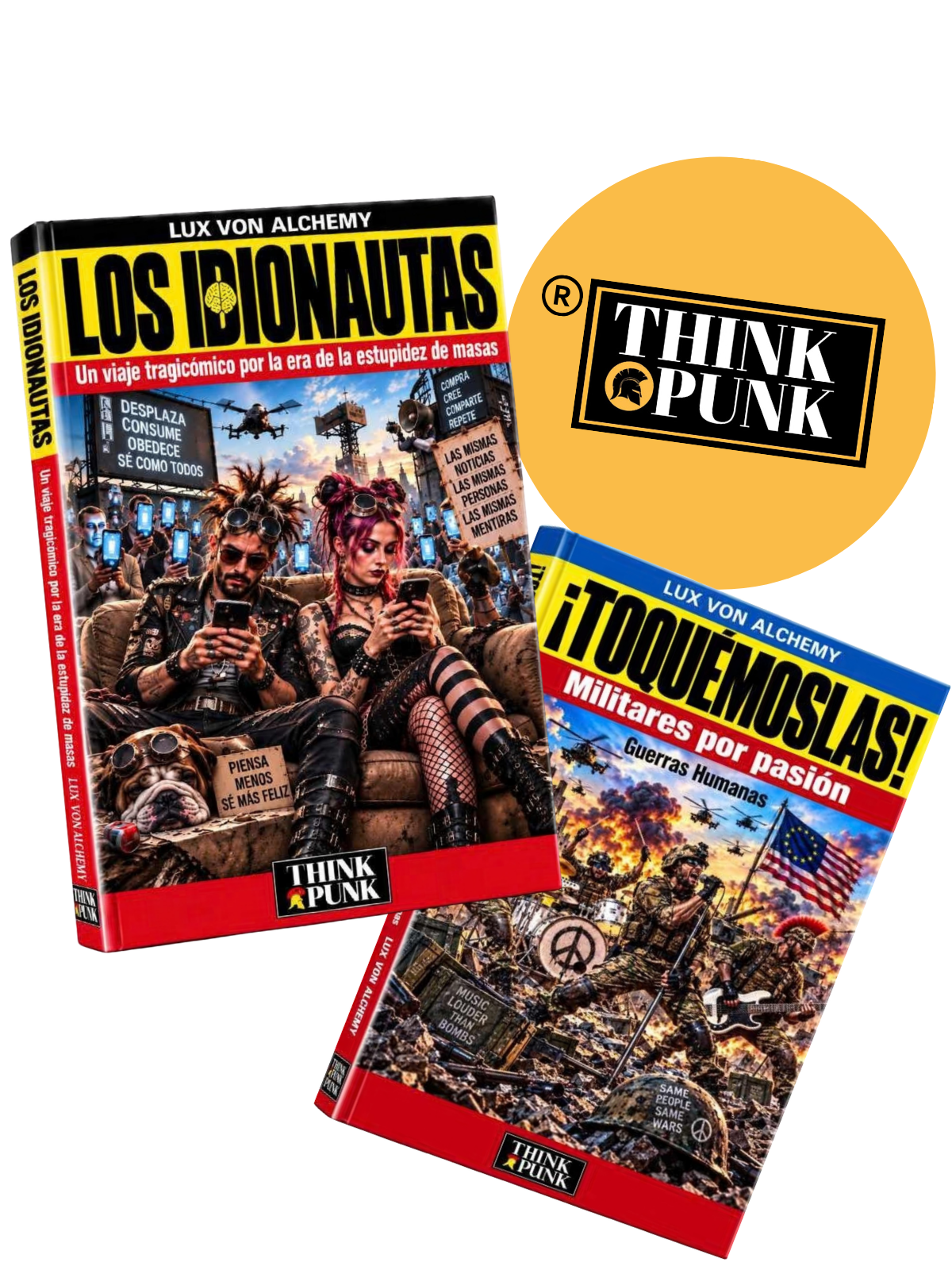Portadas de Los Idionautas y ¡Toquémoslas! con el logotipo Think Punk®